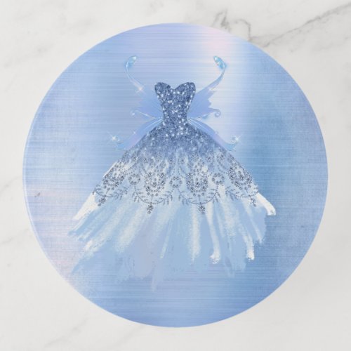 Fairy Wing Gown  Ice Blue Iridescent Frost Sheen Trinket Tray