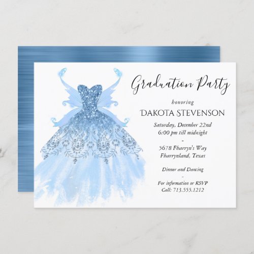 Fairy Wing Gown  Ice Blue Iridescent Graduation Invitation