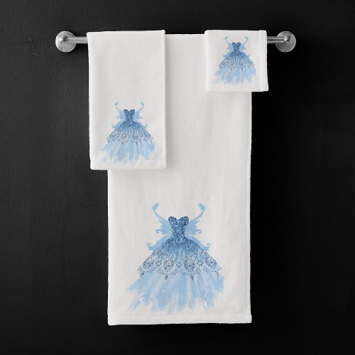 Fairy Wing Gown  Ice Blue Iridescent Periwinkle Bath Towel Set