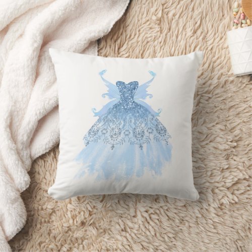 Fairy Wing Gown  Ice Blue Iridescent Periwinkle Throw Pillow