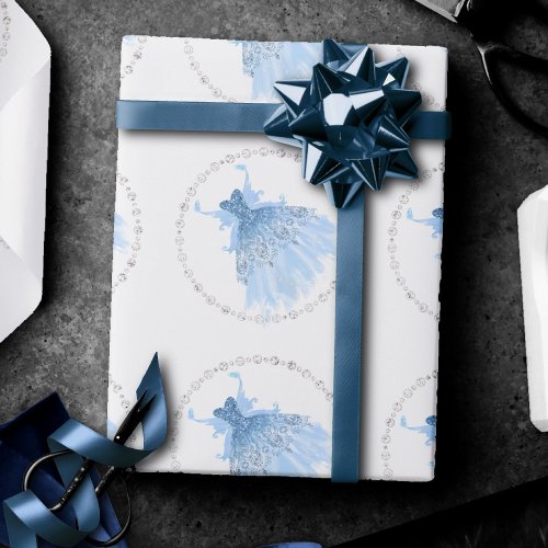 Fairy Wing Gown  Ice Blue Iridescent Periwinkle Wrapping Paper