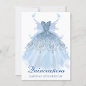 Fairy Wing Gown | Ice Blue Iridescent Quinceanera Invitation (Front)