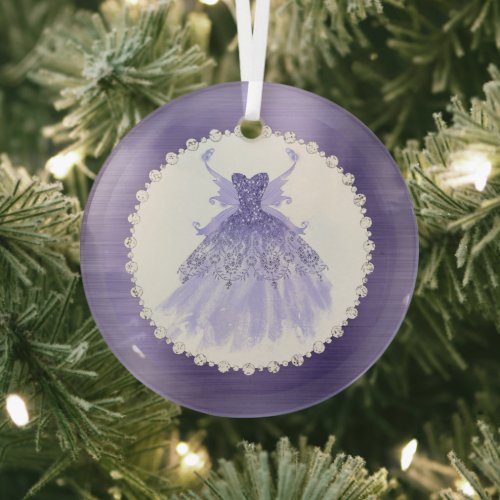 Fairy Wing Gown  Lavender Purple Iridescent Glam Glass Ornament