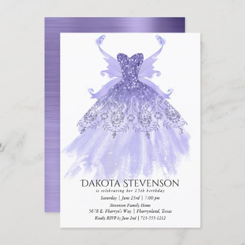 Fairy Wing Gown  Lavender Purple Iridescent Glam Invitation