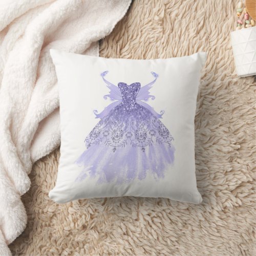 Fairy Wing Gown  Lavender Purple Iridescent Glam Throw Pillow