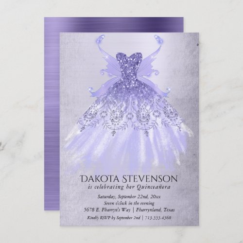 Fairy Wing Gown  Lavender Purple Iridescent Sheen Invitation