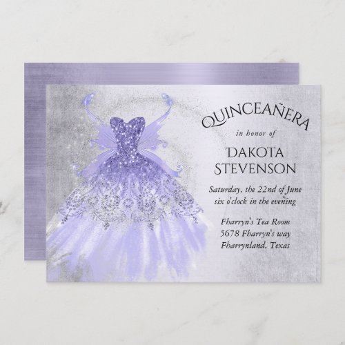 Fairy Wing Gown  Lavender Purple Iridescent Sheen Invitation