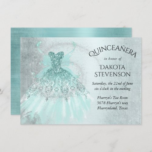 Fairy Wing Gown  Luxe Mint Green Pearl Aqua Sheen Invitation
