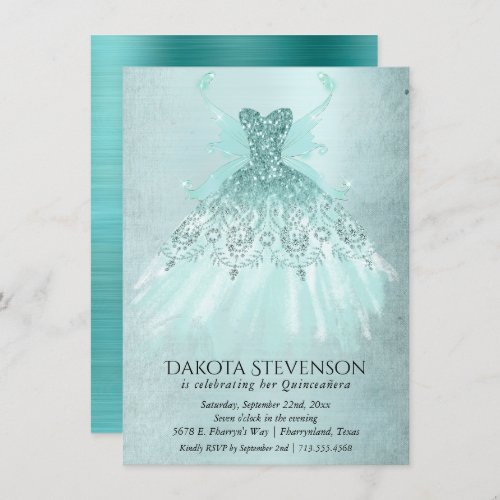 Fairy Wing Gown  Luxe Mint Green Pearl Aqua Sheen Invitation
