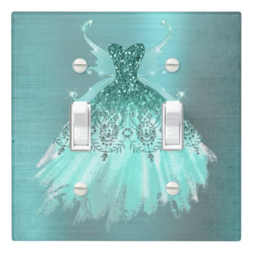 Fairy Wing Gown  Luxe Mint Green Pearl Aqua Sheen Light Switch Cover
