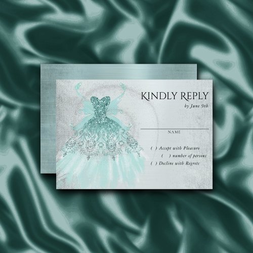 Fairy Wing Gown  Luxe Mint Green Pearl Aqua Sheen RSVP Card