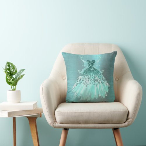 Fairy Wing Gown  Luxe Mint Green Pearl Aqua Sheen Throw Pillow