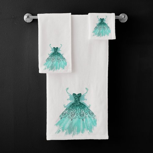 Fairy Wing Gown  Luxe Mint Green Pearl Shimmer Bath Towel Set