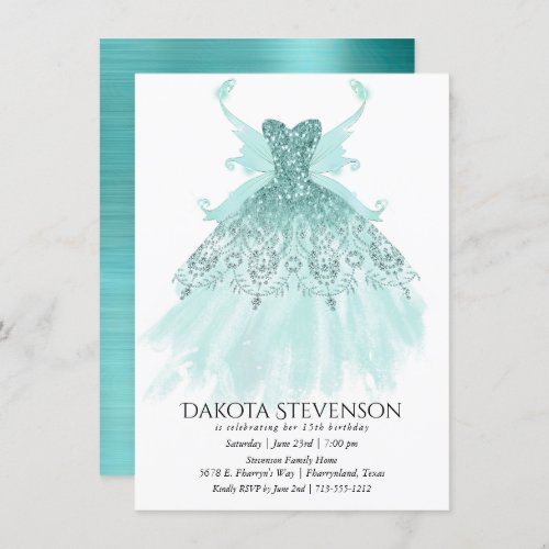 Fairy Wing Gown  Luxe Mint Green Pearl Shimmer Invitation