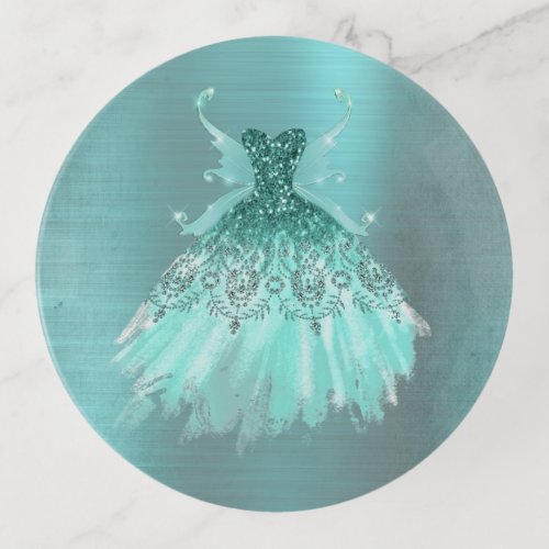 Fairy Wing Gown  Luxe Mint Green Pearl Shimmer Trinket Tray