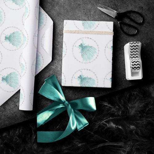 Fairy Wing Gown  Luxe Mint Green Pearl Shimmer Wrapping Paper