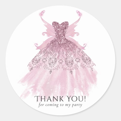 Fairy Wing Gown  Luxurious Dusty Mauve Pink Sheen Classic Round Sticker