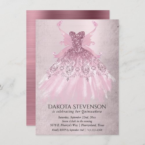 Fairy Wing Gown  Luxurious Dusty Mauve Pink Sheen Invitation