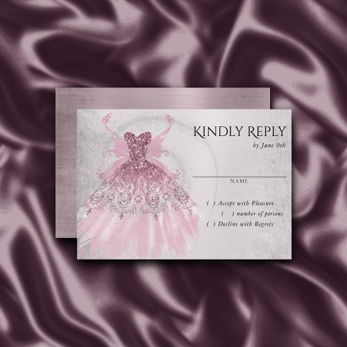 Fairy Wing Gown  Luxurious Dusty Mauve Pink Sheen RSVP Card