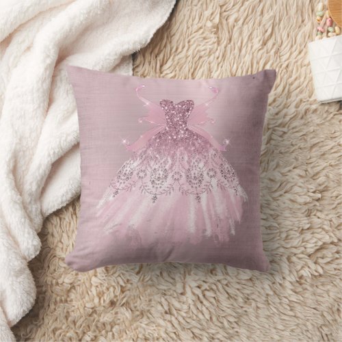 Fairy Wing Gown  Luxurious Dusty Mauve Pink Sheen Throw Pillow