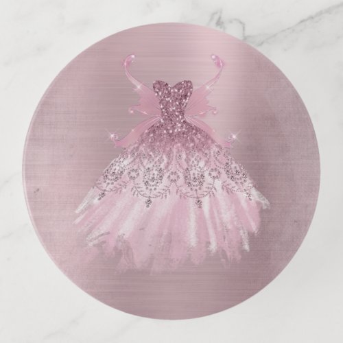 Fairy Wing Gown  Luxurious Dusty Mauve Pink Sheen Trinket Tray