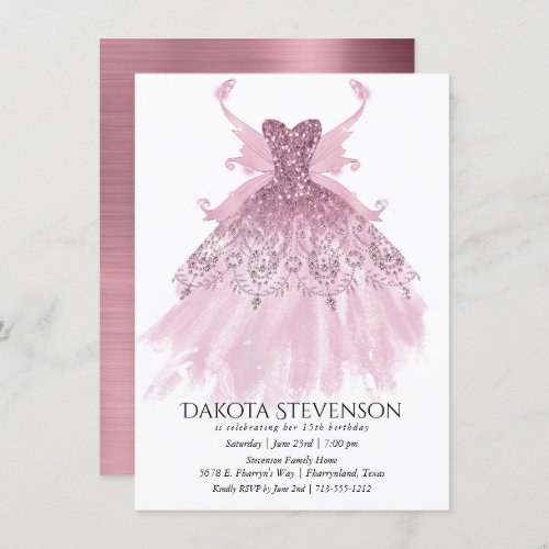 Fairy Wing Gown  Luxurious Mauve Pink Glitz Party Invitation