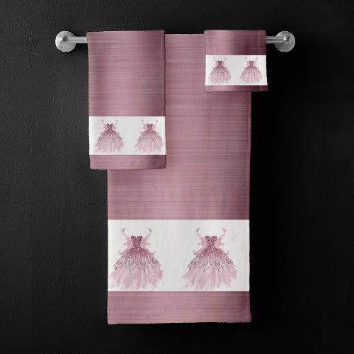 Fairy Wing Gown  Luxurious Mauve Pink Shimmer Bath Towel Set