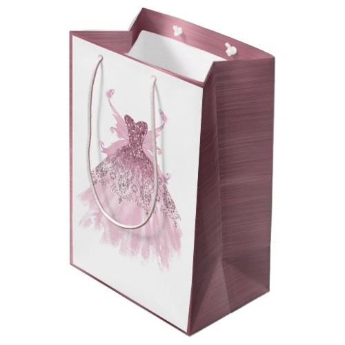 Fairy Wing Gown  Luxurious Mauve Pink Shimmer Medium Gift Bag