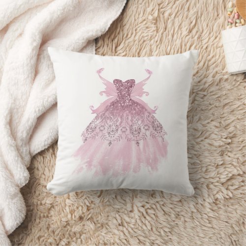 Fairy Wing Gown  Luxurious Mauve Pink Shimmer Throw Pillow