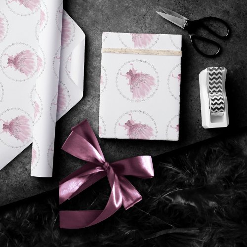 Fairy Wing Gown  Luxurious Mauve Pink Shimmer Wrapping Paper