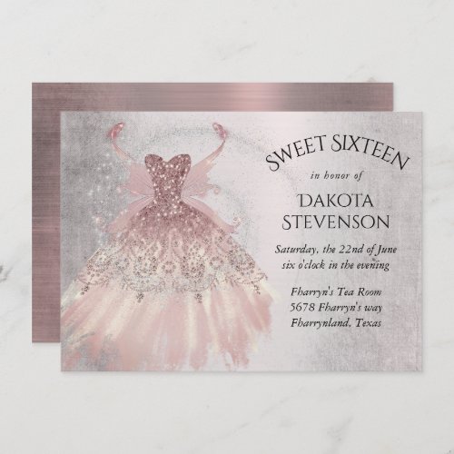 Fairy Wing Gown  Luxurious Rose Gold Glamour Invitation