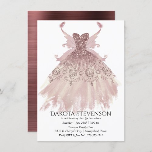 Fairy Wing Gown  Luxurious Rose Gold Glamour Invitation