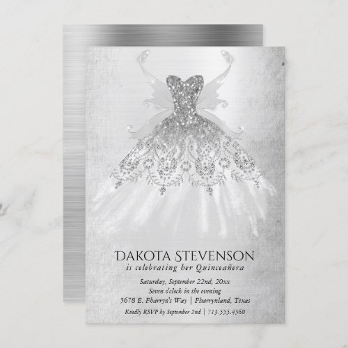 Fairy Wing Gown  Silver Platinum Faux Sheen Invitation