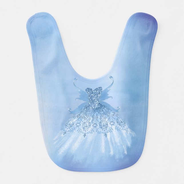 Fairy Wing Ice Gown | Frost Blue Iridescent Sheen Baby Bib (Front)