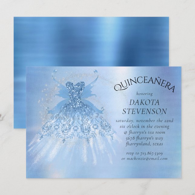Fairy Wing Ice Gown | Frost Blue Iridescent Sheen Invitation (Front/Back)
