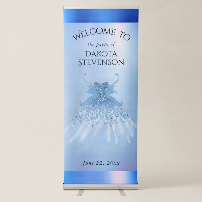 Fairy Wing Ice Gown | Frost Blue Iridescent Sheen Retractable Banner (Front)