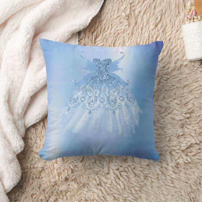 Fairy Wing Ice Gown | Frost Blue Iridescent Sheen Throw Pillow (Blanket)
