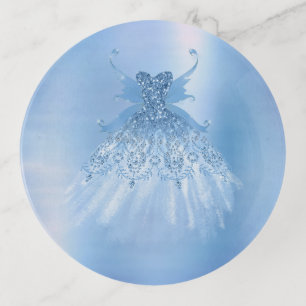 Fairy Wing Ice Gown Frost Blue Iridescent Sheen Trinket Tray
