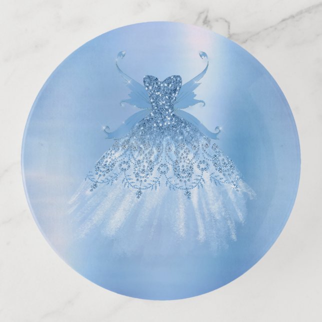 Fairy Wing Ice Gown | Frost Blue Iridescent Sheen Trinket Tray (Front)