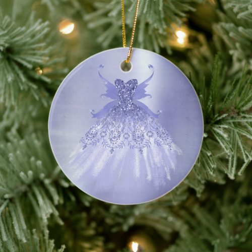 Fairy Wing Lavender Gown | Purple Iridescent Sheen Ceramic Ornament