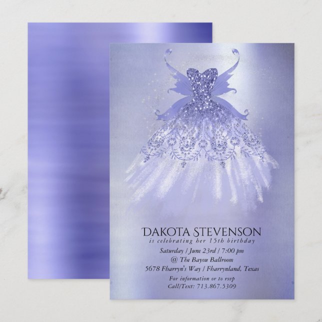 Fairy Wing Lavender Gown | Purple Iridescent Sheen Invitation (Front/Back)