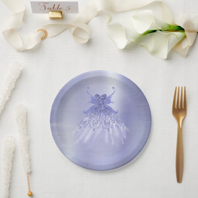 Fairy Wing Lavender Gown | Purple Iridescent Sheen Paper Plates (Wedding)