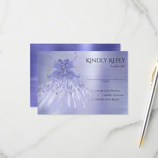 Fairy Wing Lavender Gown | Purple Iridescent Sheen RSVP Card (Front/Back In Situ)
