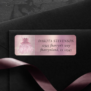 Fairy Wing Mauve Gown   Dusty Pink Sheen Address Label