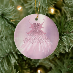 Fairy Wing Mauve Gown Luxurious Dusty Pink Sheen Ceramic Ornament