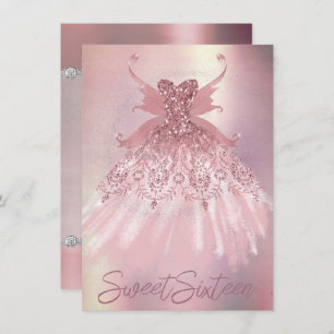 Fairy Wing Mauve Gown Luxurious Dusty Pink Sheen Invitation
