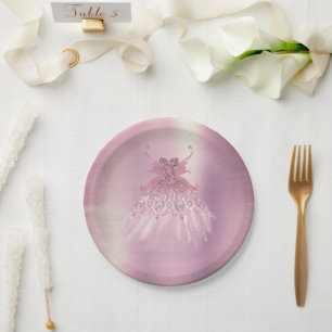 Fairy Wing Mauve Gown   Luxurious Dusty Pink Sheen Paper Plates