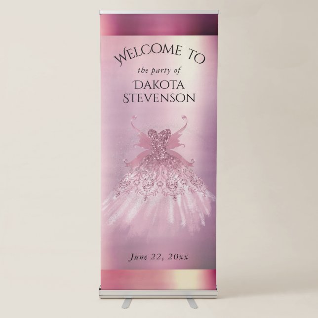 Fairy Wing Mauve Gown | Luxurious Dusty Pink Sheen Retractable Banner (Front)