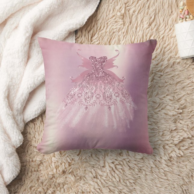 Fairy Wing Mauve Gown | Luxurious Dusty Pink Sheen Throw Pillow (Blanket)