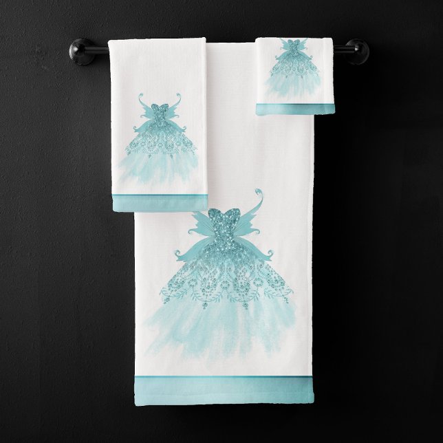 Fairy Wing Mint Gown | Luxe Pearl Green Aqua Sheen Bath Towel Set (Creator Uploaded)